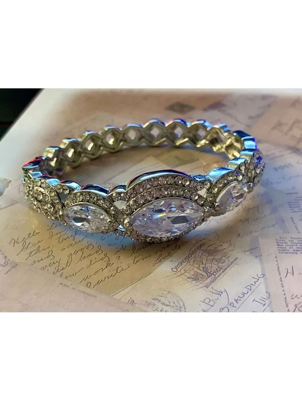 Vintage Dazzling Silver Crystal Stretch Bracelet Sparkle & Shine Bling Jewelry